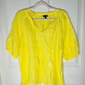 Talbots NWT Yellow TasselTie Linen Short Sleeve Blouse